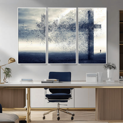 55718-MGV-CV-36X24-Surreal Cross Wall Art – Spiritual Faith Canvas Print, Abstract Christian Artwork with Modern Religious Symbol for Living Room,