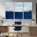 62197-MGV-CV-36X24-Abstract Ocean Wall Art – Minimalist Blue and White Canvas Print, Modern Coastal Seascape Painting for Bedroom, Living Room or