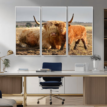 53461-MGV-CV-36X24-Highland Cow Family Wall Art – Rustic Farmhouse Animal Canvas Print, Country Decor for Living Room, Bedroom or Office, Calf and