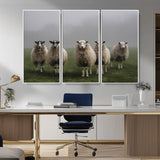 87339-MGV-CV-36X24-Sheep Wall Art – Rustic Farmhouse Canvas Print Flock Standing Misty Field Countryside Photography, Country Animal Decor for Living