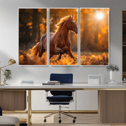 92144-MGV-CV-36X24-Sunset Horse Wall Art Canvas Print, Framed Horse Barn Art Picture Print, Majestic Horse Perfect Rustic Farmhouse Decor Artwork