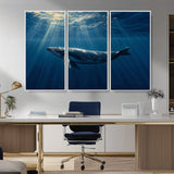 18052-MGV-CV-36X24-Whale Wall Art – Majestic Ocean Canvas Print Marine Life Underwater Sunlight Scene, Nautical Coastal Decor for Living Room,