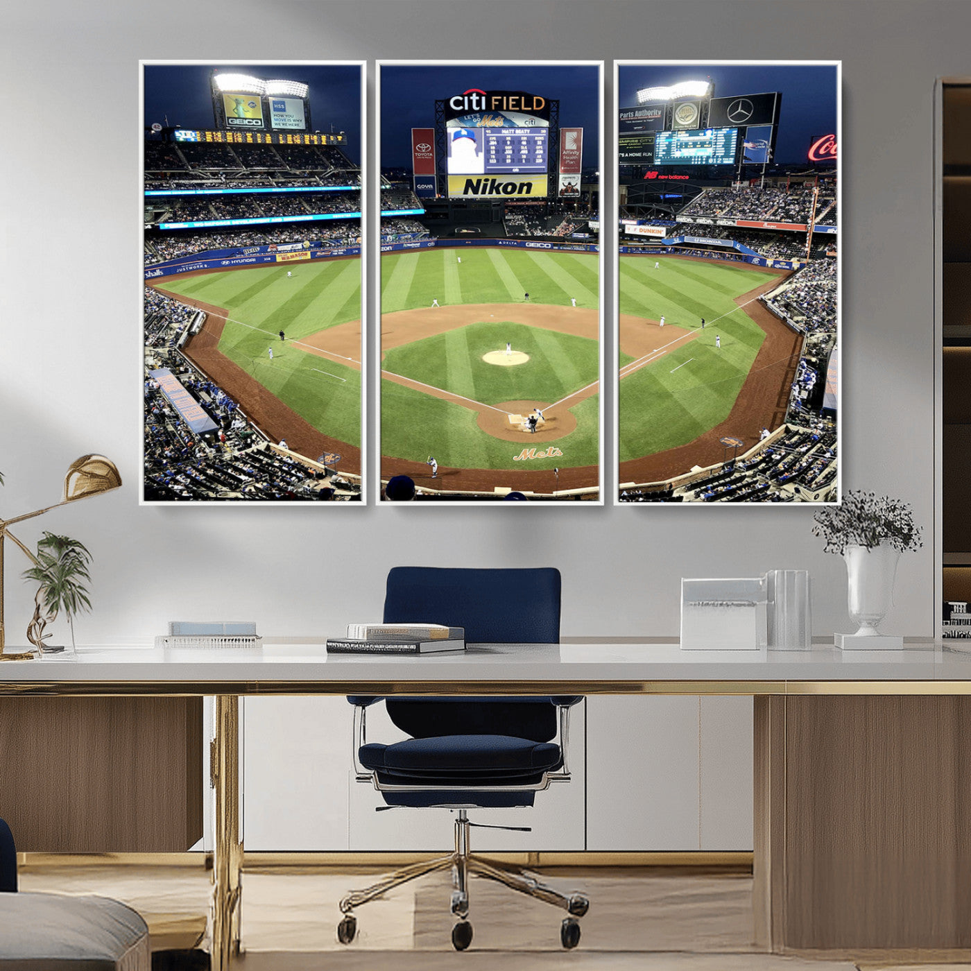 87666-MGV-CV-36X24-City Field Stadium Wall Art Canvas Print, Framed New York Stadium Art Picture Print, Citi Field Stadium Perfect Sport Room Decor