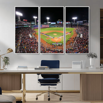 47365-MGV-CV-36X24-Fenway Park Stadium Wall Art Canvas Print, Framed Boston Baseball Stadium Art Picture Print, MLB Stadium Field Perfect Sport Room