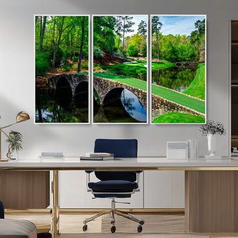 57655-MGV-CV-36X24-Golf Course Wall Art – Canvas Print Scenic Green Fairway Stone Bridge Water Reflection Landscape, Classic Sports Decor for Office,
