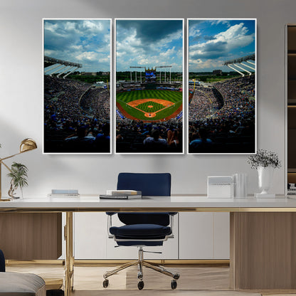 37127-MGV-CV-36X24-Kauffman Stadium Wall Art Canvas Print, Framed Kansas City Royals Field Art Picture Print, Baseball Stadium Perfect Sport Room