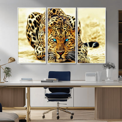 45281-MGV-CV-36X24-Blue Eye Leopard Wall Art Canvas Print, Framed Leopard Painting Art Picture Print, Big Cat Perfect Safari Wildlife Decor Artwork