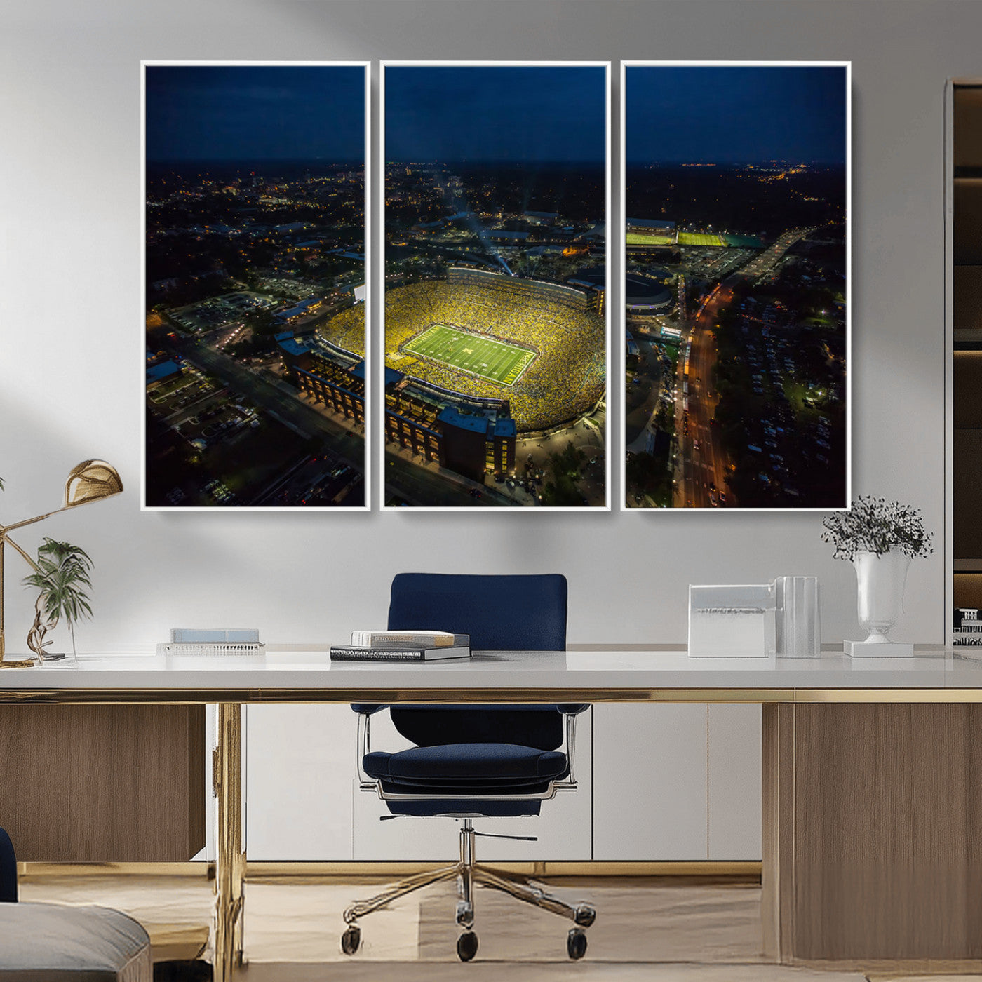 52519-MGV-FC-48X32-3P_White-Michigan Football Stadium Wall Art Canvas Print, Framed Michigan Stadium Art Picture Print, Michigan Wolverines Field Perfect