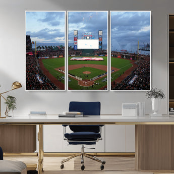 44631-MGV-CV-36X24-Oracle Park Stadium Wall Art Canvas Print, Framed San Francisco Giants Art Picture Print, Giants Stadium Field Perfect Sports Room