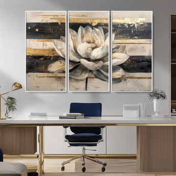 18807-MGV-CV-36X24-Lotus Flower Wall Art Canvas Print, Framed Abstract Lotus Art Picture Print, White Lotus Flower Perfect Abstract Floral Decor