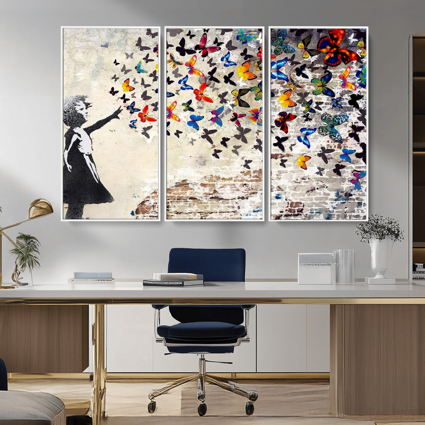 97895-MGV-CV-36X24-Girl with Butterflies Wall Art – Colorful Street Art Style Canvas Print, Modern Graffiti-Inspired Butterfly Artwork for Living