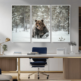 43350-MGV-CV-36X24-Wild Bear in Snow Wall Art – Majestic Wildlife Photography Print, Winter Forest Nature Decor for Cabin, Lodge, Rustic Home,