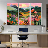 99638-MGV-CV-36X24-Sunset Meadow Wall Art – Panoramic Mountain Landscape with Wildflowers Canvas Print, Vibrant Nature Decor for Living Room, Bedroom