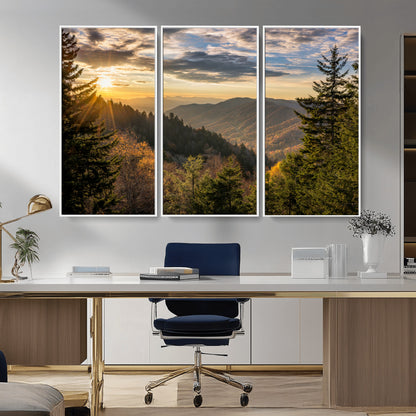 73692479-MGV-CV-36X24-Smoky Mountains Wall Art Canvas Print, Framed Forest Mountain Art Picture Print, Spring Mountain Perfect Spring Style Decor