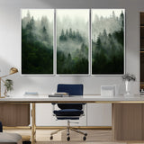 167720496-MGV-CV-36X24-Misty Forest Wall Art – Serene Evergreen Trees Canvas Print, Foggy Mountain Nature Landscape Decor for Bedroom, Living Room or
