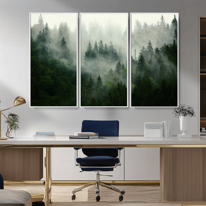 167720496-MGV-CV-36X24-Misty Forest Wall Art – Serene Evergreen Trees Canvas Print, Foggy Mountain Nature Landscape Decor for Bedroom, Living Room or