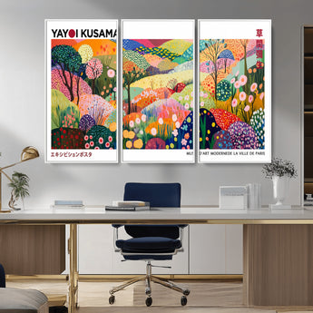 75201-MGV-CV-36X24-Yayoi Kusama Floral Wall Art – Vibrant Abstract Landscape Canvas Print, Modern Pop Art Poster for Living Room, Bedroom, or Gallery