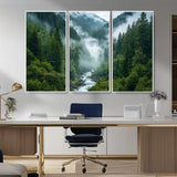 69453-MGV-CV-36X24-Mountain Forest Wall Art – Misty River and Evergreen Landscape Canvas Print, Nature Photography Poster for Living Room, Bedroom,