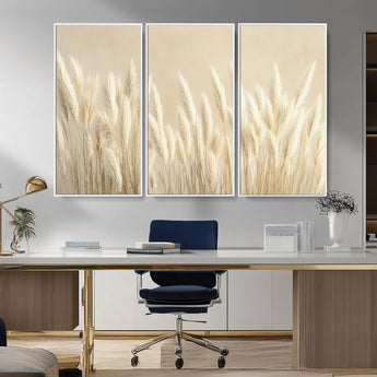 81444-MGV-CV-36X24-Pampas Grass Wall Art Canvas Print, Framed Beige Pampas Grass Art Picture Print, Minimalist Beige Perfect Minimalist Nature Decor