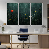 26218-MGV-CV-36X24-Wildflower Wall Art – Dark Botanical Floral Canvas Print, Modern Nature Painting Poster with Daisy Poppy Yellow Flowers for Living