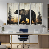 83875-MGV-CV-36X24-Sunset Bear Wall Art – Rustic Wildlife Canvas Print with Forest Silhouette, Cabin Lodge Decor for Living Room or Office