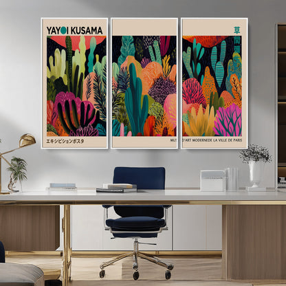 45711-MGV-CV-36X24-Yayoi Kusama Wall Art Canvas Print, Framed Abstract Yayoi Kusama Art Picture Print, Japanese Wabi Sabi Perfect Modern Abstract