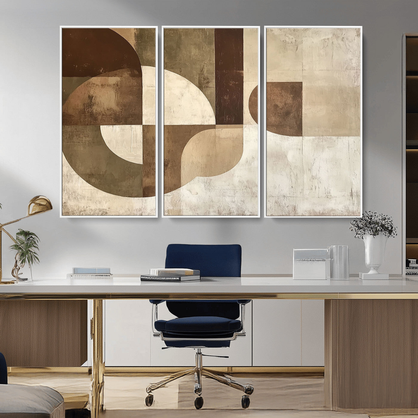 59767-MGV-CV-36X24-Abstract Geometric Shapes Wall Art – Modern Minimalist Canvas Print, Neutral Brown Beige Tan Artwork for Living Room, Bedroom,