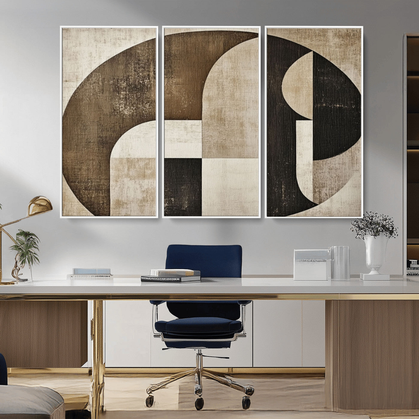 44796-MGV-FC-48X32-3P_White-Wabi Sabi Wall Art Canvas Print, Framed Geometric Minimalist Art Picture Print, Modern Abstract Perfect Modern Abstract Decor