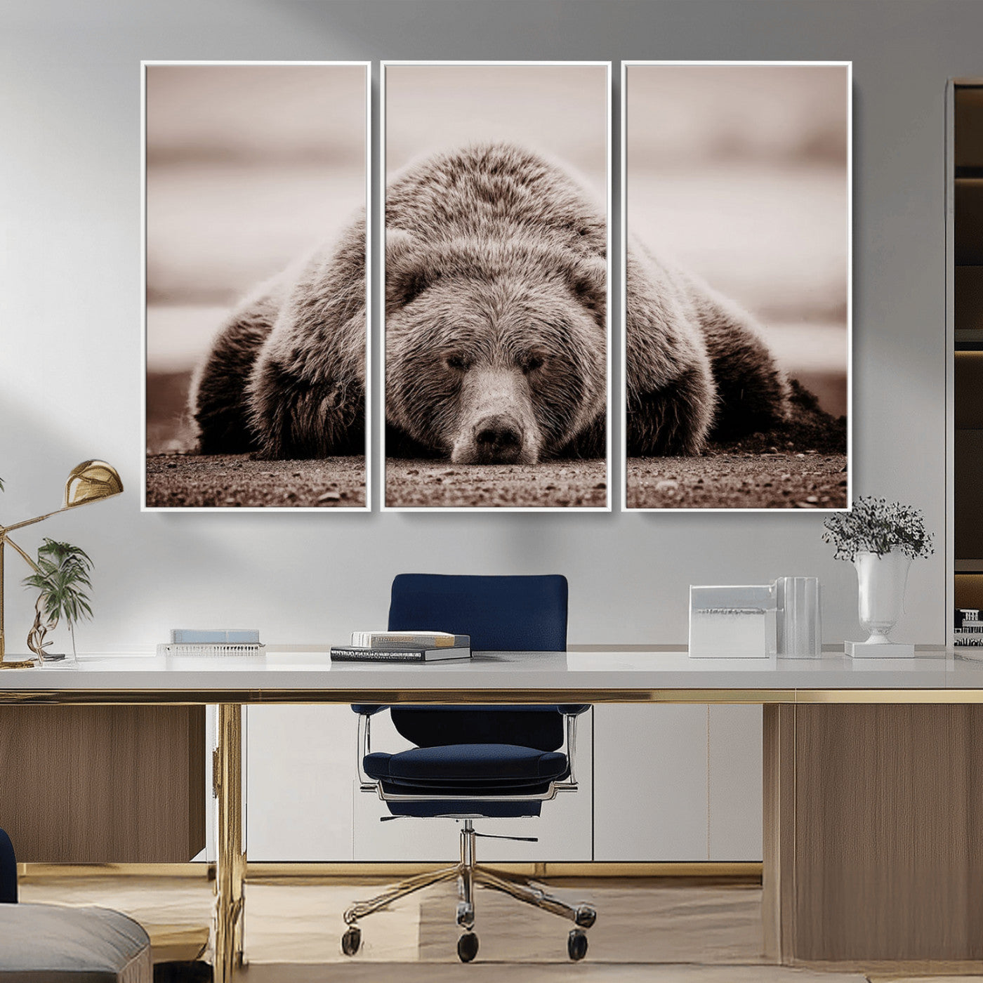 20611-MGV-CV-36X24-Grizzly Bear Wall Art – Majestic Wildlife Sepia Canvas Print, Rustic Nature Animal Artwork for Cabin, Lodge, Living Room, Bedroom,