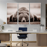 20611-MGV-CV-36X24-Grizzly Bear Wall Art – Majestic Wildlife Sepia Canvas Print, Rustic Nature Animal Artwork for Cabin, Lodge, Living Room, Bedroom,