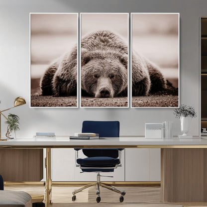 20611-MGV-CV-36X24-Grizzly Bear Wall Art – Majestic Wildlife Sepia Canvas Print, Rustic Nature Animal Artwork for Cabin, Lodge, Living Room, Bedroom,