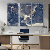 28282-MGV-CV-36X24-Blue Abstract Wall Art – Modern Ink Swirl Canvas Print, Contemporary Navy and Gold Painting for Living Room, Bedroom, Office or