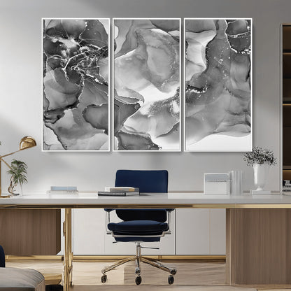 15911-MGV-CV-36X24-Black and White Abstract Wall Art – Modern Ink Swirl Canvas Print, Minimalist Contemporary Painting for Living Room, Bedroom,