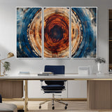 90395-MGV-CV-36X24-Tree Ring Wall Art – Abstract Wood Grain Canvas Print with Fiery Red and Blue Tones, Bold Rustic Nature Inspired Artwork Decor for