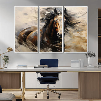 53001-MGV-CV-36X24-Wild Horse Wall Art – Majestic Stallion Canvas Print with Flowing Mane, Rustic Western Style Painting for Living Room, Office or