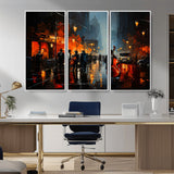 32816-MGV-FC-48X32-3P_White-City Jazz Night Wall Art – Modern Abstract Urban Street Scene Canvas Print, Moody Music-Themed Decor for Living Room, Office, or