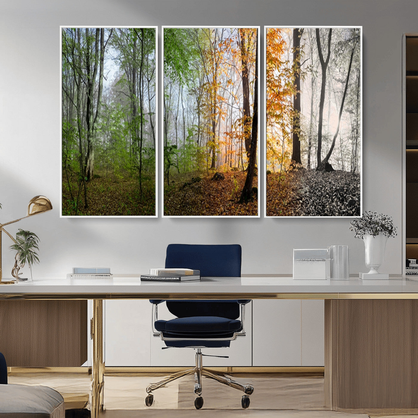 95317-MGV-CV-36X24-Four Seasons Forest Wall Art – Panoramic Nature Canvas Print Showing Spring, Summer, Autumn and Winter Landscape for Living Room,