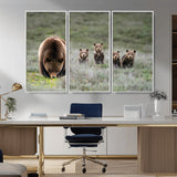 40555-MGV-FC-48X32-3P_White-Bear Family Wall Art – Wildlife Canvas Print of Mother Bear with Four Cubs in Nature, Rustic Animal Artwork for Living Room,