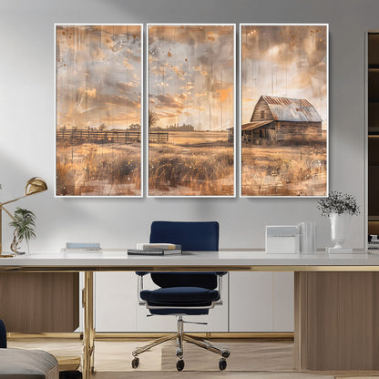 FARM2-MGV-CV-36X24-Rustic Farmhouse Wall Art Canvas Print, Framed Old Barn Art Picture Print, Southwestern Farmhouse Perfect Rustic Decor Artwork