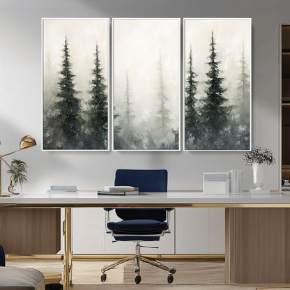 33241-MGV-CV-36X24-Misty Forest Wall Art Canvas Print, Framed Foggy Pines Art Picture Print, Forest Haze Perfect Rustic Minimalist Decor Artwork