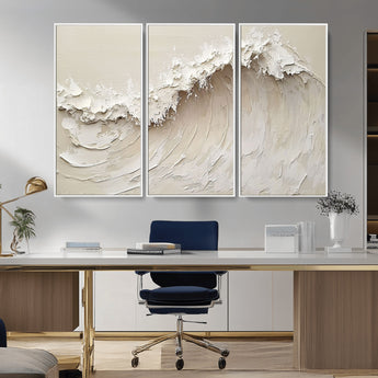 45175-MGV-CV-36X24-Textured Wave Wall Art Canvas Print, Framed Minimal Seascape Art Picture Print, Elegant Wave Perfect Modern Coastal Decor Artwork