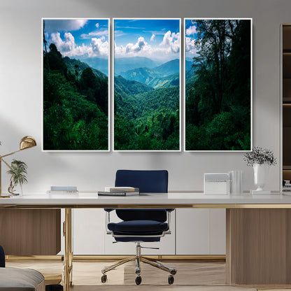 74439378-MGV-CV-36X24-Tropical Jungle Wall Art Canvas Print, Framed Lush Valley Art Picture Print, Forest Mountains Perfect Tropical Wilderness Decor