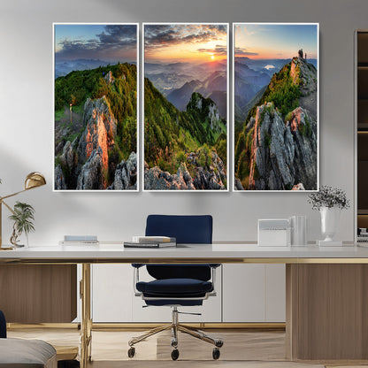 51582565-MGV-CV-36X24-Mountain Sunrise Panorama Wall Art – Scenic Landscape Canvas Print, Hiking Adventure Nature Photography, Large Mountain Range Wall