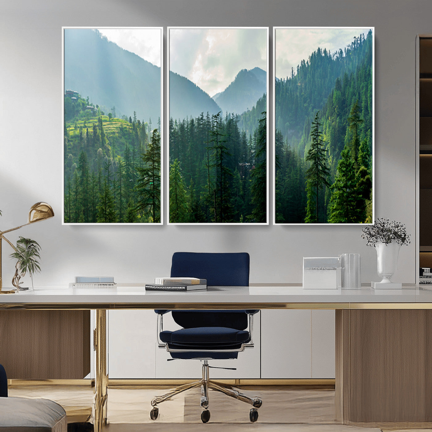 83417191-MGV-CV-36X24-Misty Mountain Forest Wall Art – Pine Tree Landscape Canvas Print, Nature Photography Panorama, Tranquil Green Forest Décor for