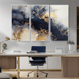 41136487-MGV-CV-36X24-Black Marble Wall Art Canvas Print, Framed Gold Veins Art Picture Print, Abstract Texture Perfect Moody Luxe Decor Artwork