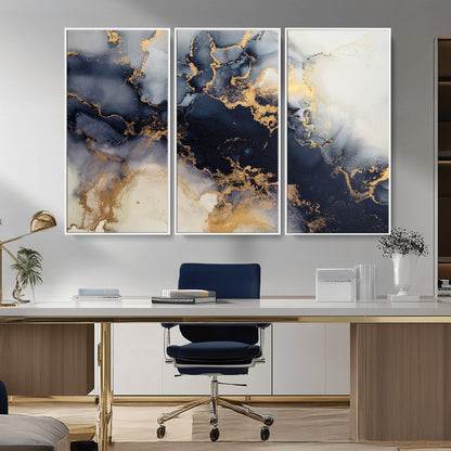 41136487-MGV-CV-36X24-Black Marble Wall Art Canvas Print, Framed Gold Veins Art Picture Print, Abstract Texture Perfect Moody Luxe Decor Artwork