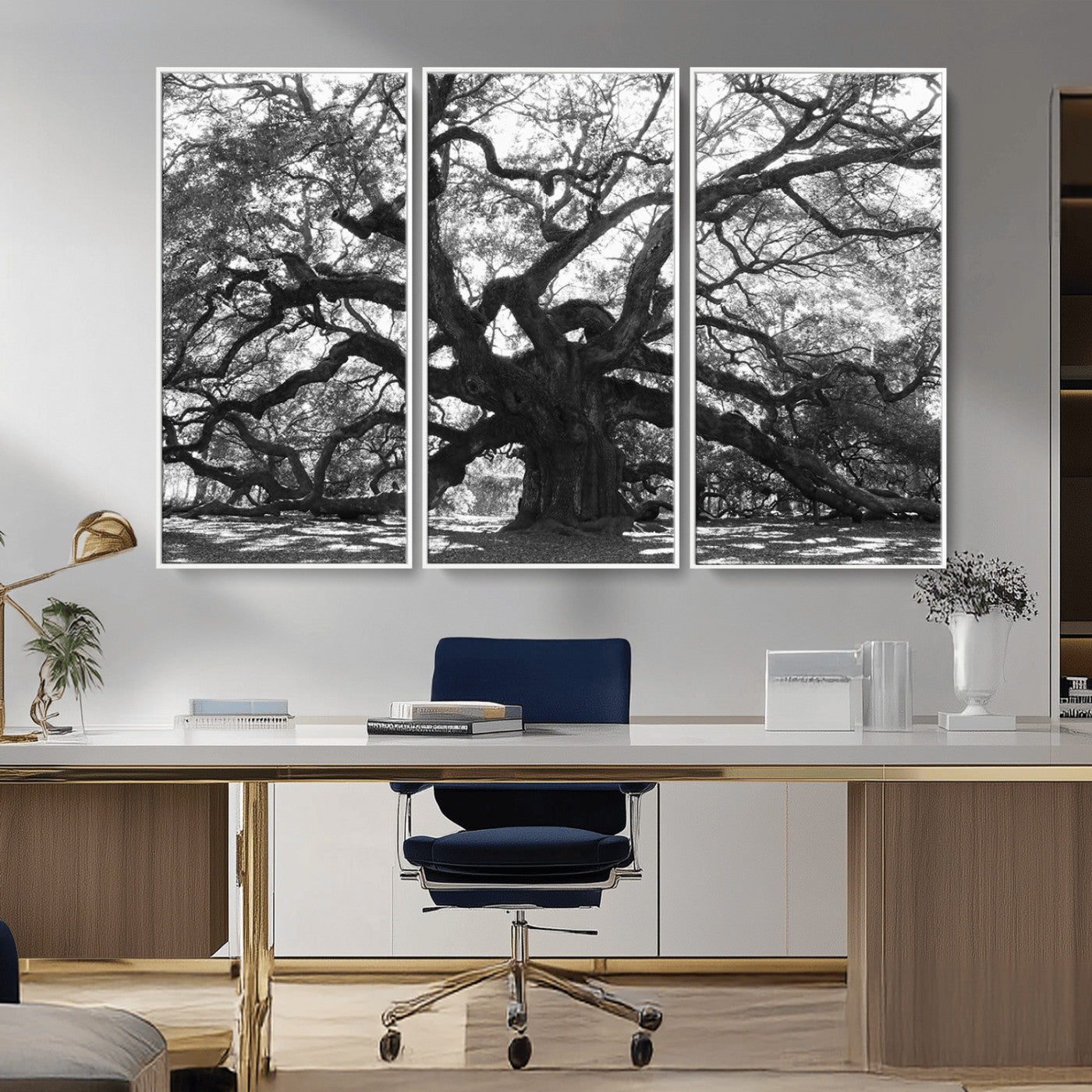 81655611-MGV-CV-36X24-Ancient Oak Wall Art Canvas Print, Framed Twisted Branches Art Picture Print, Gnarled Tree Perfect Moody Nature Decor Artwork