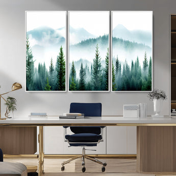 16716676-MGV-CV-36X24-Pine Forest Wall Art Canvas Print, Framed Misty Mountains Art Picture Print, Foggy Trees Perfect Moody Forest Decor Artwork