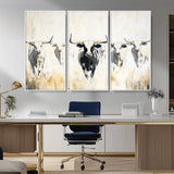 40397799-MGV-CV-36X24-Texas Longhorn Wall Art Canvas Print, Framed Rustic Herd Art Picture Print, Western Bull Perfect Neutral Western Decor Artwork
