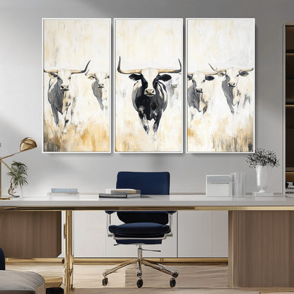 40397799-MGV-CV-36X24-Texas Longhorn Wall Art Canvas Print, Framed Rustic Herd Art Picture Print, Western Bull Perfect Neutral Western Decor Artwork